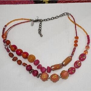 TRESKA funky orange and pink‎ long multi strand necklace new
